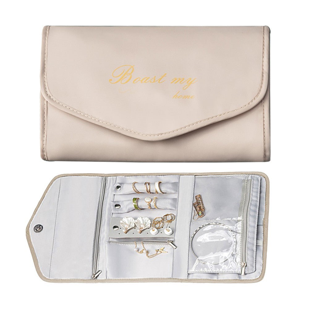 Travel Jewelry Organizer Foldable Jewelry Storage Bag for Rings Necklaces Bracelets Earrings Khaki