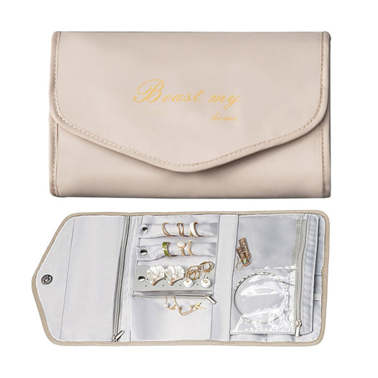 Travel Jewelry Organizer Foldable Jewelry Storage Bag for Rings Necklaces Bracelets Earrings Khaki