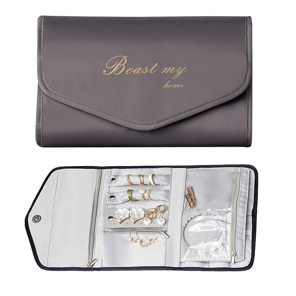 Travel Jewelry Organizer Foldable Jewelry Storage Bag for Rings Necklaces Bracelets Earrings Grey