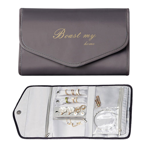 Travel Jewelry Organizer Foldable Jewelry Storage Bag for Rings Necklaces Bracelets Earrings Grey