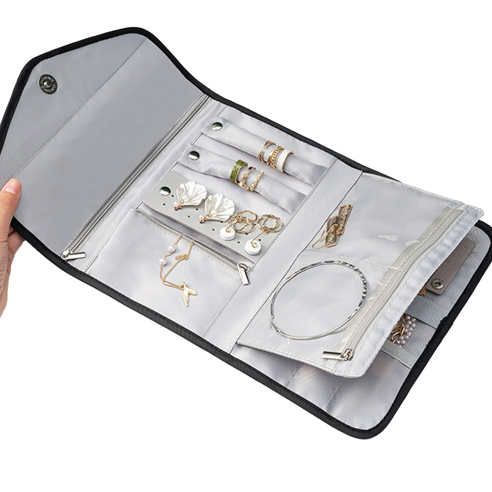 Travel Jewelry Organizer Foldable Jewelry Storage Bag for Rings Necklaces Bracelets Earrings Grey