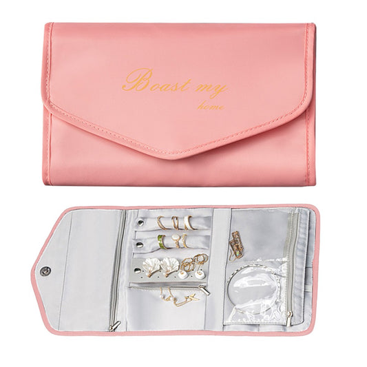 Travel Jewelry Organizer Foldable Jewelry Storage Bag for Rings Necklaces Bracelets Earrings Pink