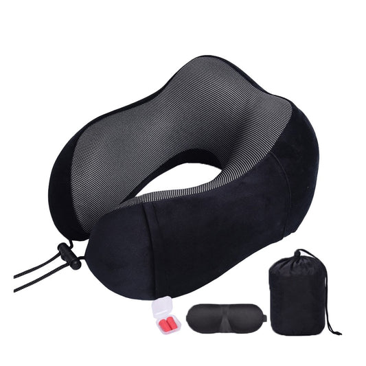 Travel Neck Pillow for Airplane Memory Foam Sleeping Pillow with Eyemask and Earplugs Black
