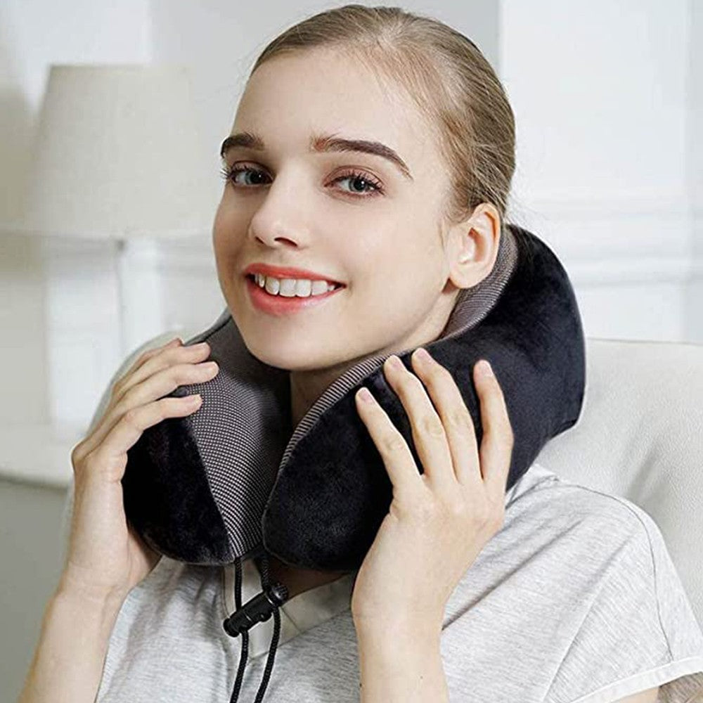 Travel Neck Pillow for Airplane Memory Foam Sleeping Pillow with Eyemask and Earplugs Black