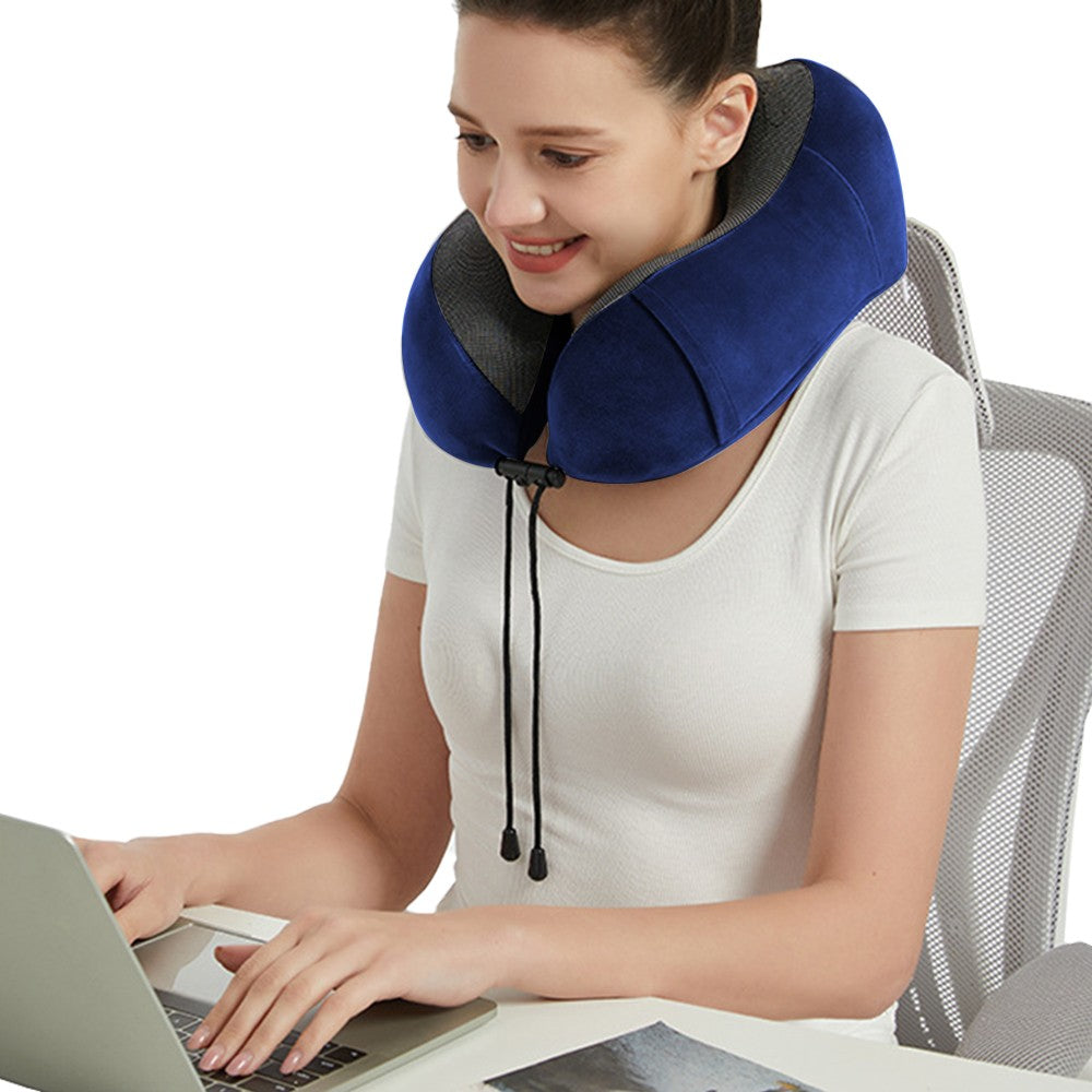 Travel Neck Pillow for Airplane Memory Foam Sleeping Pillow with Eyemask and Earplugs Blue