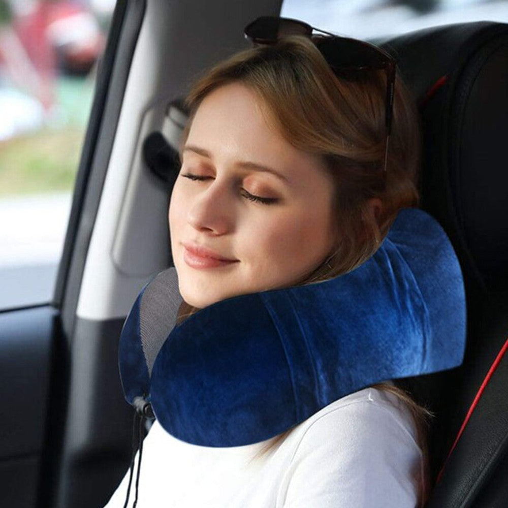 Travel Neck Pillow for Airplane Memory Foam Sleeping Pillow with Eyemask and Earplugs Blue