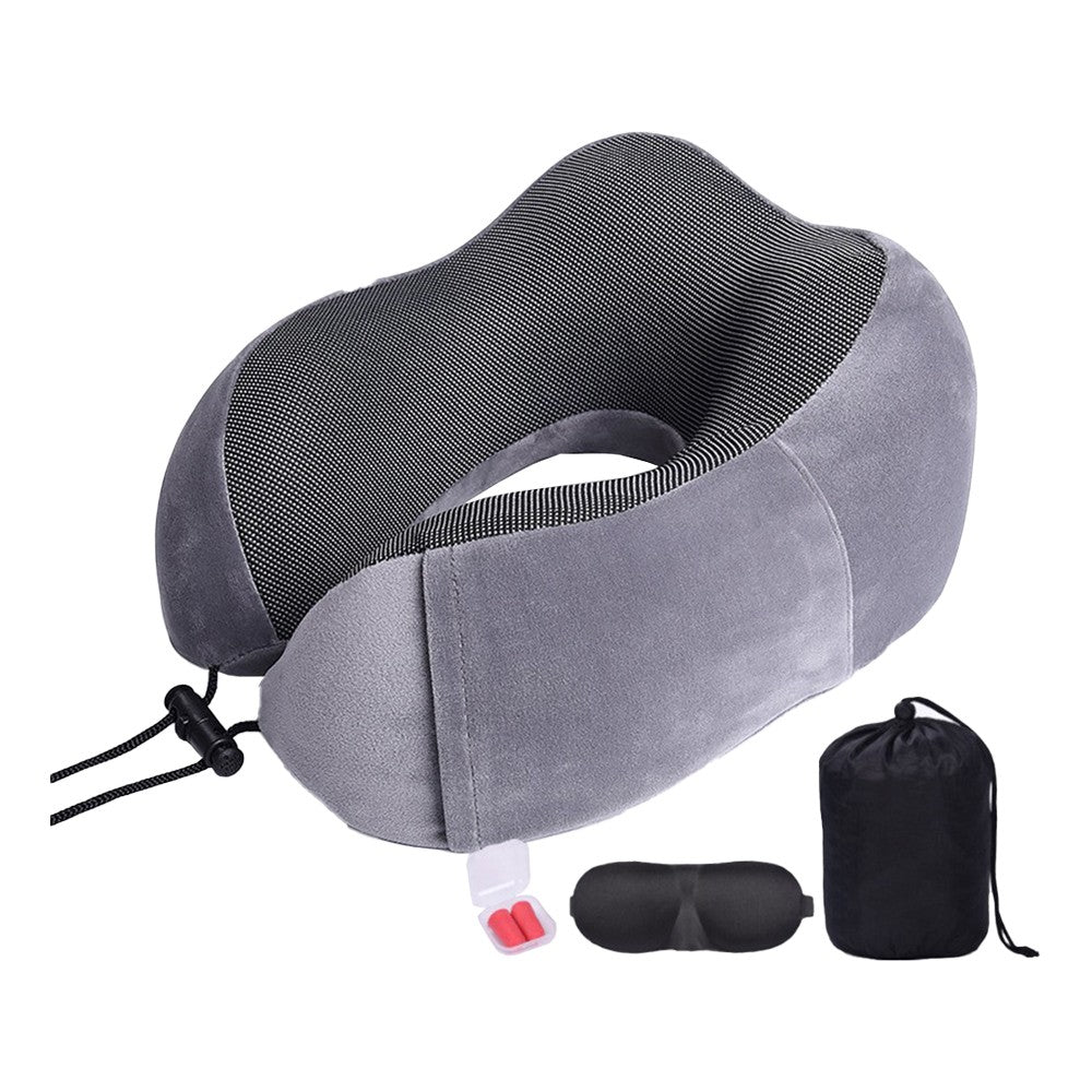 Travel Neck Pillow for Airplane Memory Foam Sleeping Pillow with Eyemask and Earplugs Grey
