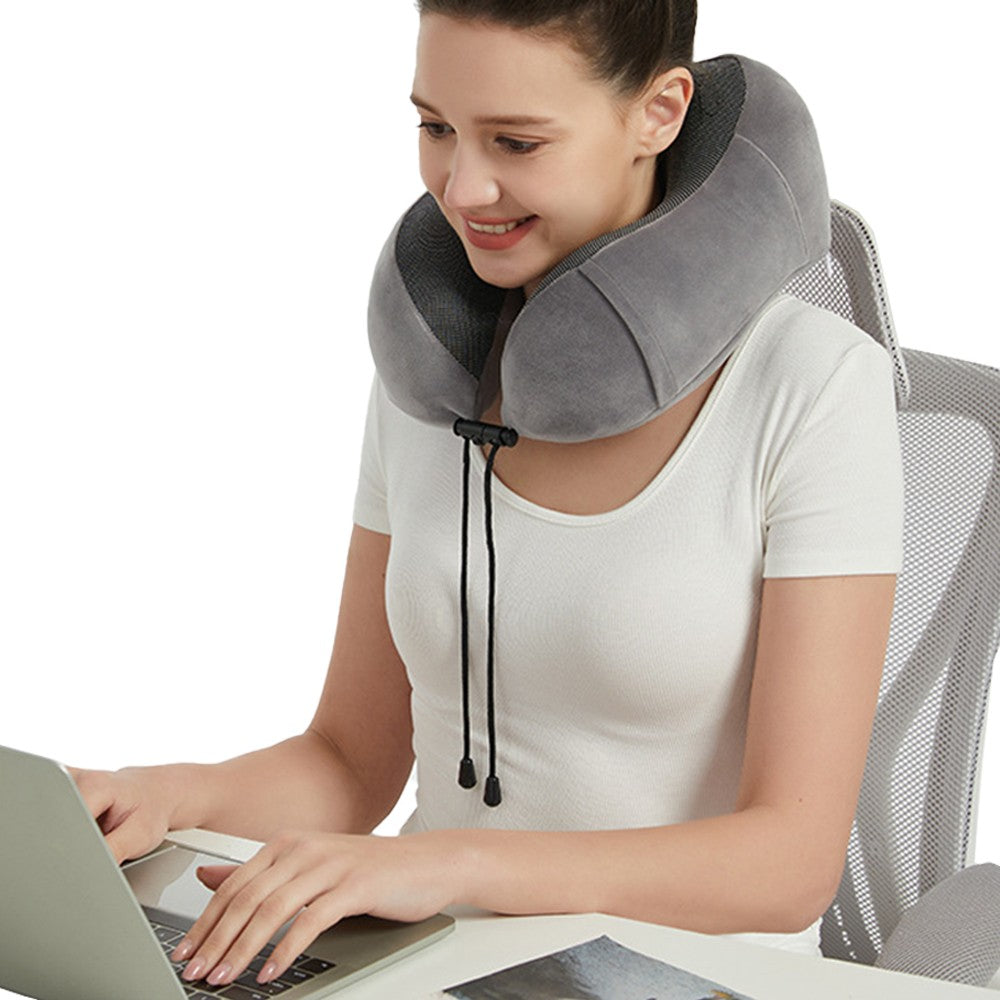 Travel Neck Pillow for Airplane Memory Foam Sleeping Pillow with Eyemask and Earplugs Grey