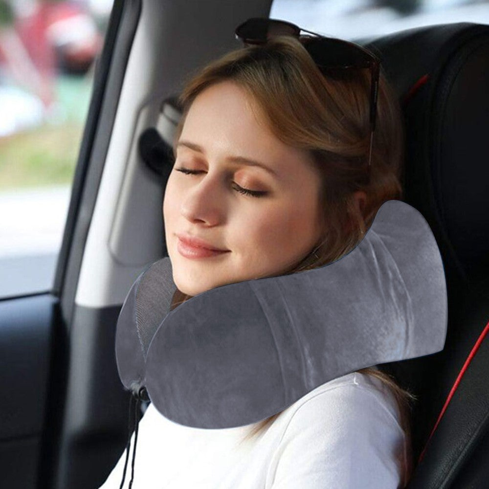 Travel Neck Pillow for Airplane Memory Foam Sleeping Pillow with Eyemask and Earplugs Grey
