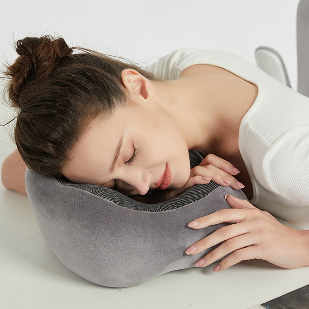 Travel Neck Pillow for Airplane Memory Foam Sleeping Pillow with Eyemask and Earplugs Grey