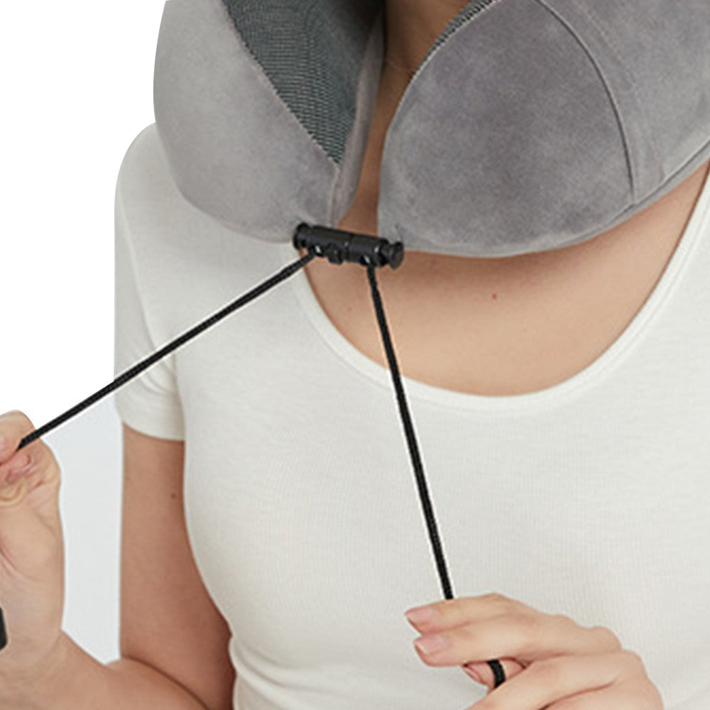 Travel Neck Pillow for Airplane Memory Foam Sleeping Pillow with Eyemask and Earplugs Grey