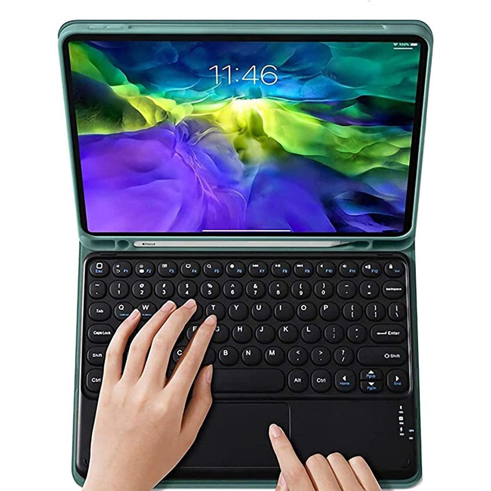 For iPad 10.2 inch Touchpad Bluetooth Keyboard Mouse Protective Case Set Green