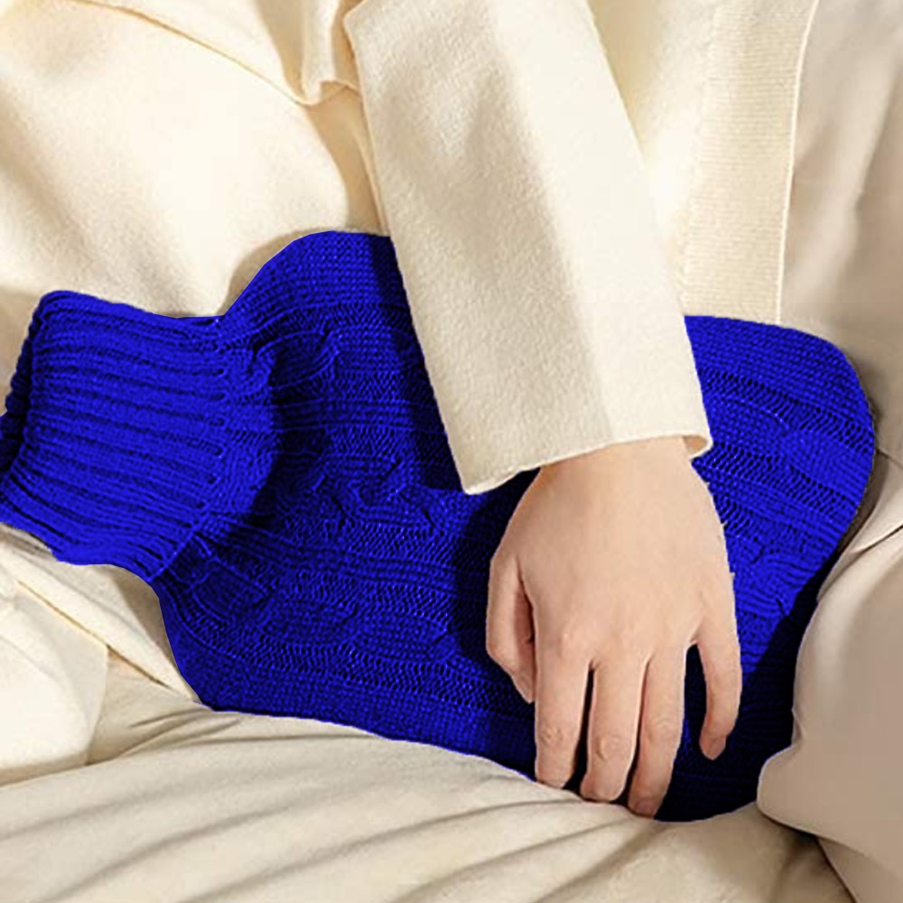 33x22cm Hot Water Bottle Knitted Cover Solid Color Hot Water Bag Cover Sleeves Blue
