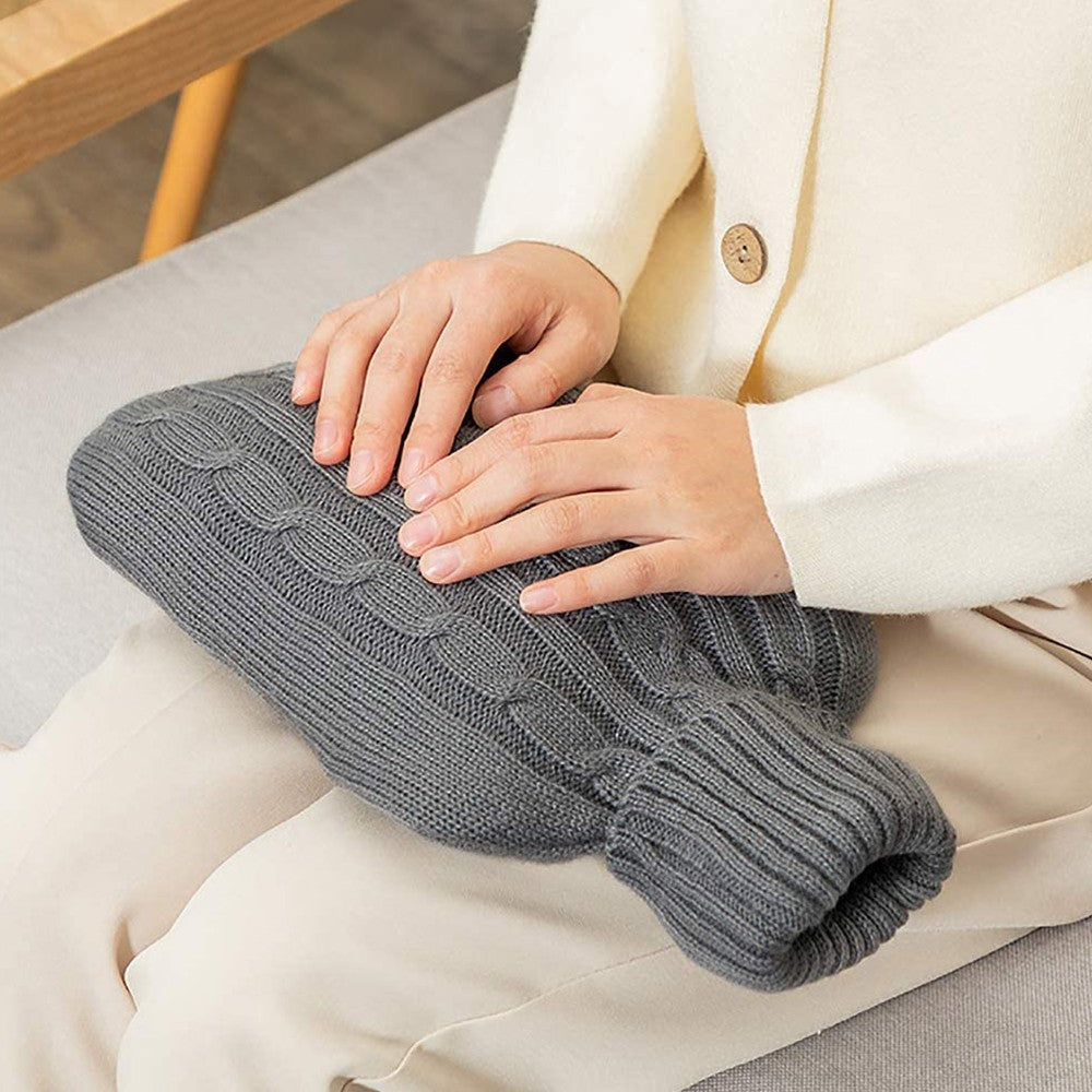 33x22cm Hot Water Bottle Knitted Cover Solid Color Hot Water Bag Cover Sleeves Dark Grey