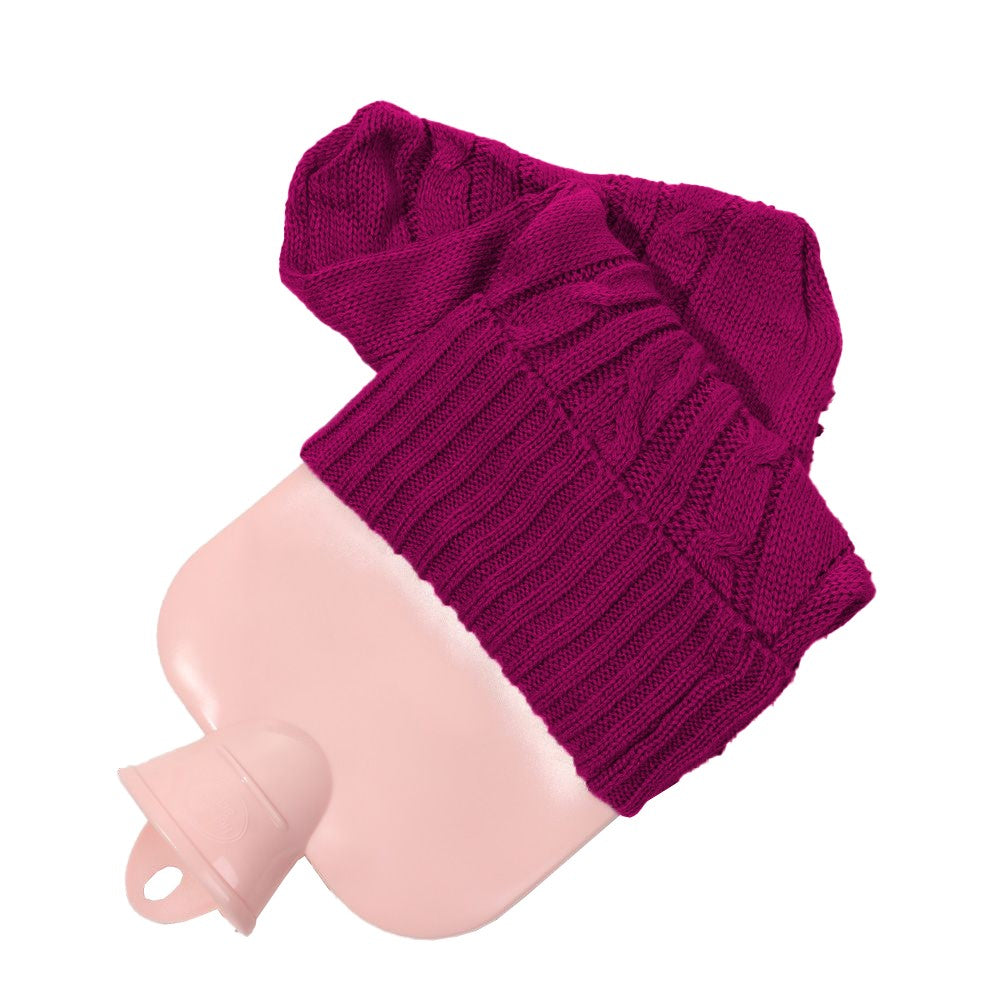 33x22cm Hot Water Bottle Knitted Cover Solid Color Hot Water Bag Cover Sleeves Rose Red