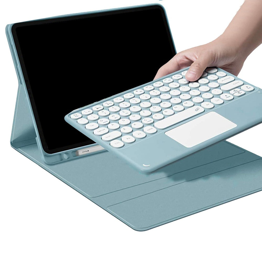 For iPad 10.2 inch Touchpad Bluetooth Keyboard Mouse Protective Case Set Blue