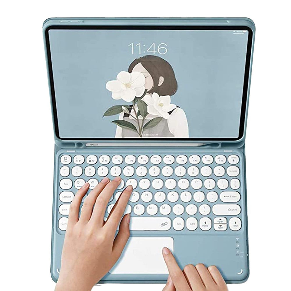 For iPad 10.9 inch Touchpad Bluetooth Keyboard Mouse Protective Case Set Blue