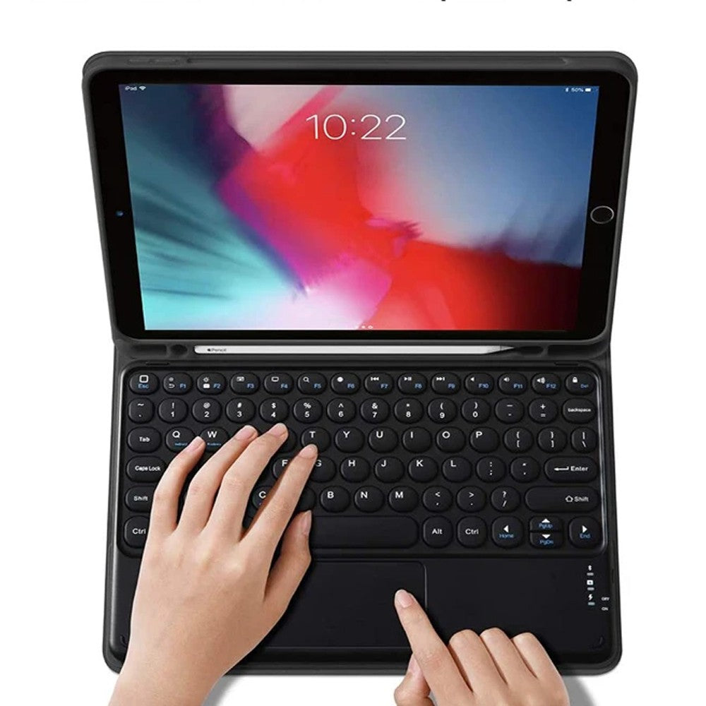 For iPad 10.2 inch Touchpad Bluetooth Keyboard Mouse Protective Case Set Black