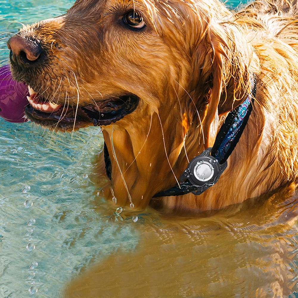 For Apple AirTag Dog Collar Holder Full Cover Tracker Protective Case with Key Ring Black
