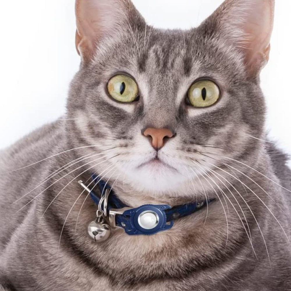 For Apple AirTag Dog Collar Holder Full Cover Tracker Protective Case with Key Ring Royal Blue