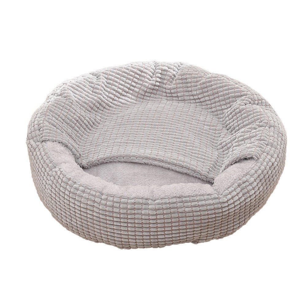 50cm Pet Bed with Attached Blanket Hooded Pet Calming Bed Cushioned Pet Cave Bed Grey