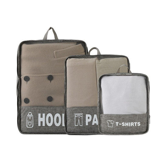 Set of 3Pcs Travel Compression Packing Cubes Clothes Storage Bag Luggage Organizer Grey