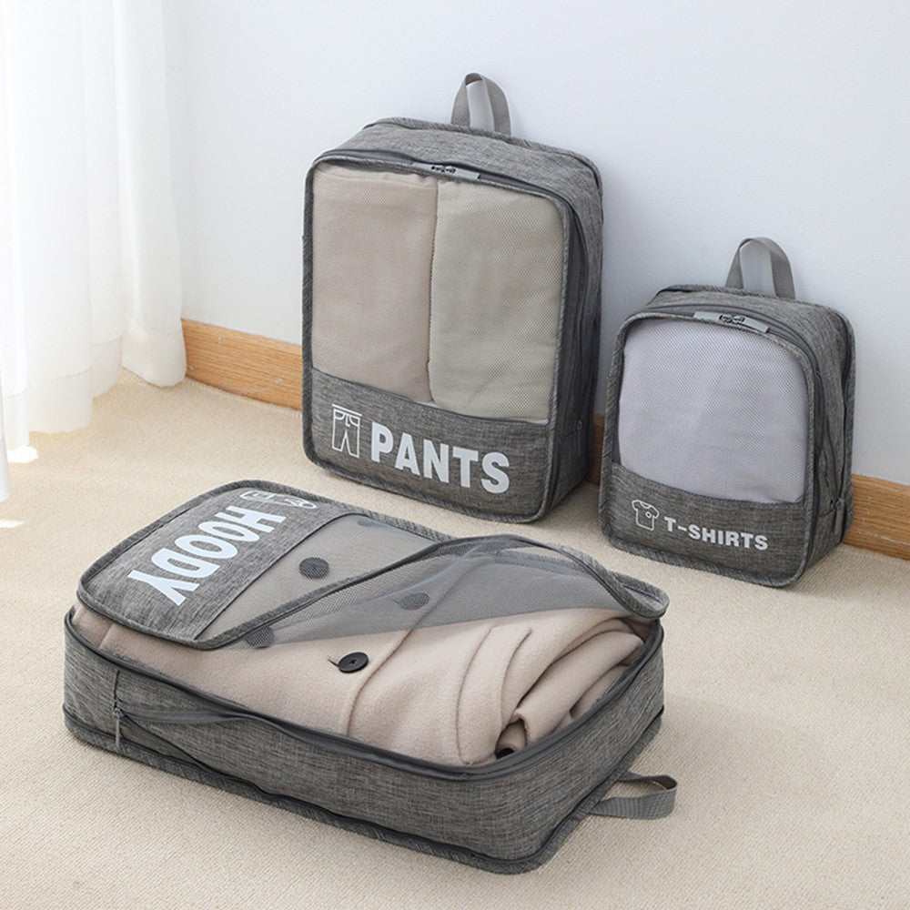 Set of 3Pcs Travel Compression Packing Cubes Clothes Storage Bag Luggage Organizer Grey
