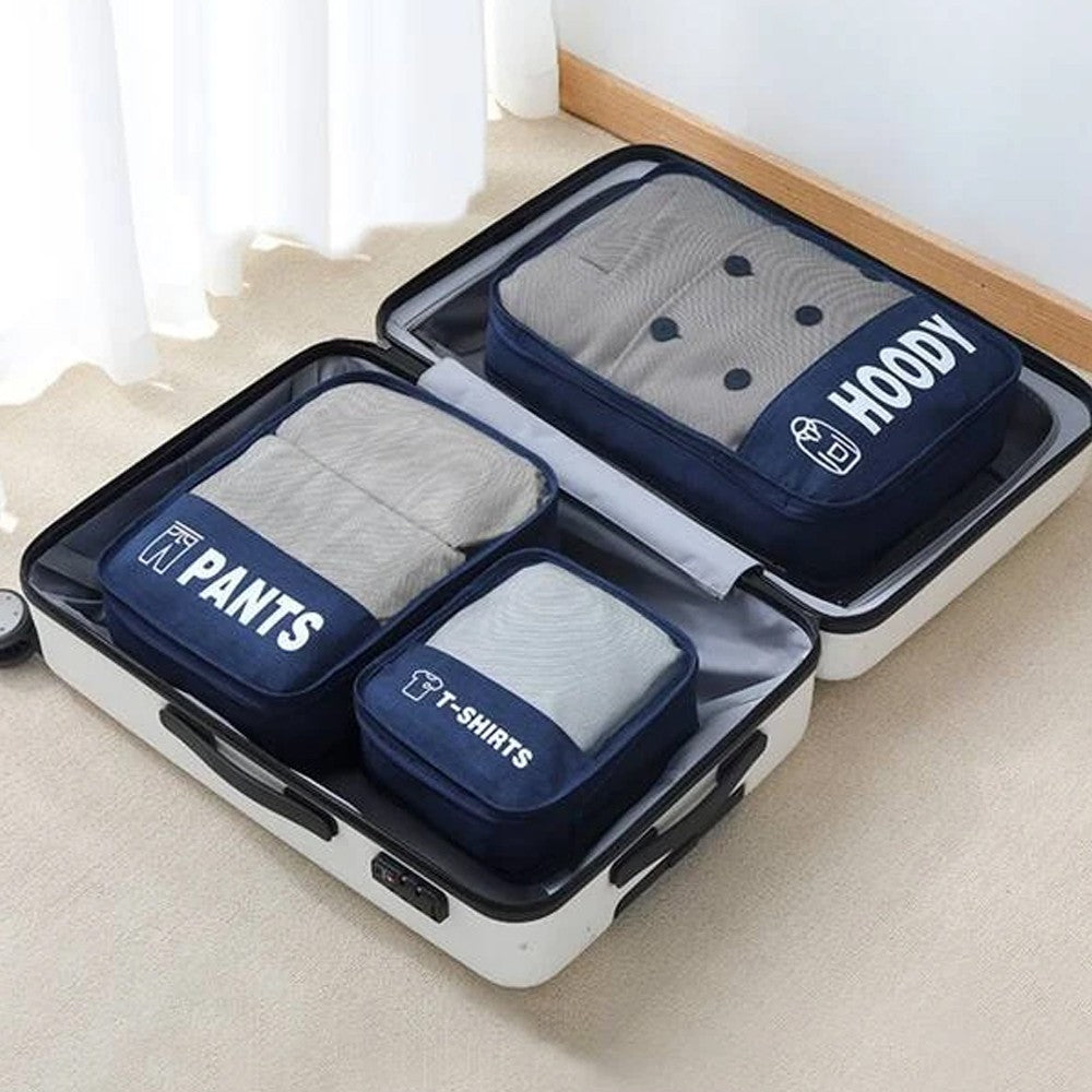 Set of 3Pcs Travel Compression Packing Cubes Clothes Storage Bag Luggage Organizer Navy Blue