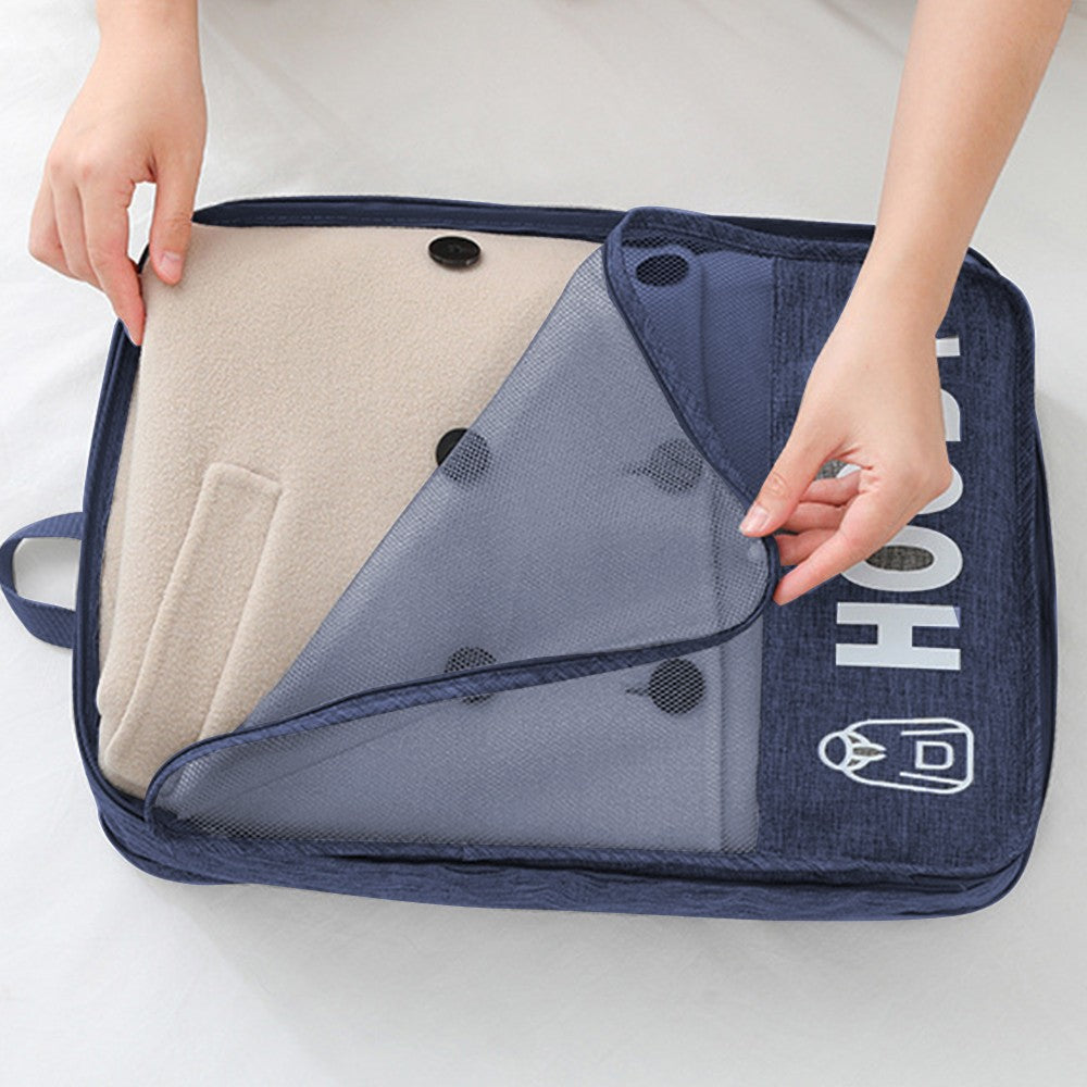 Set of 3Pcs Travel Compression Packing Cubes Clothes Storage Bag Luggage Organizer Navy Blue