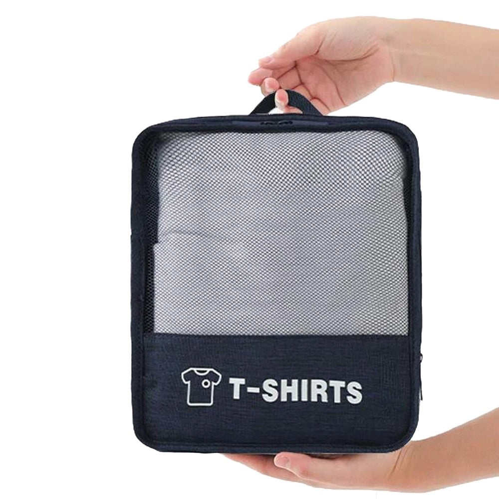 Set of 3Pcs Travel Compression Packing Cubes Clothes Storage Bag Luggage Organizer Navy Blue