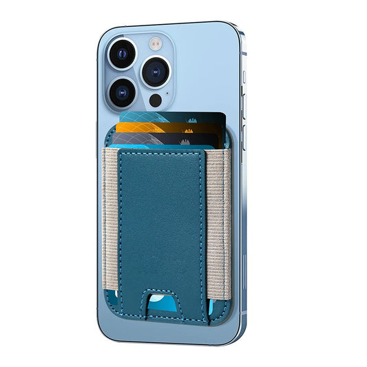 Magnetic Card Wallet Holder PU Leather Wallet Pocket for iPhone 12/13/14 Series Blue