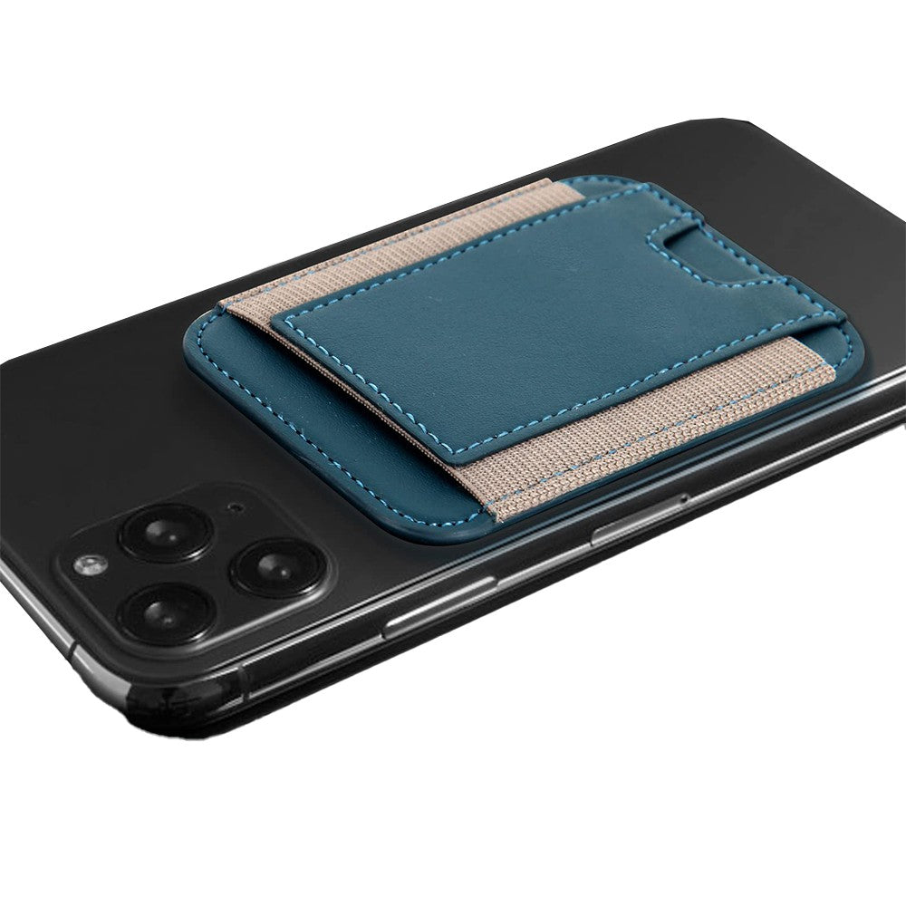 Magnetic Card Wallet Holder PU Leather Wallet Pocket for iPhone 12/13/14 Series Blue