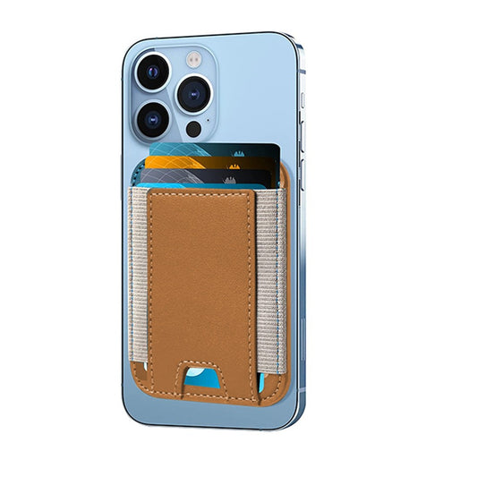 Magnetic Card Wallet Holder PU Leather Wallet Pocket for iPhone 12/13/14 Series Brown