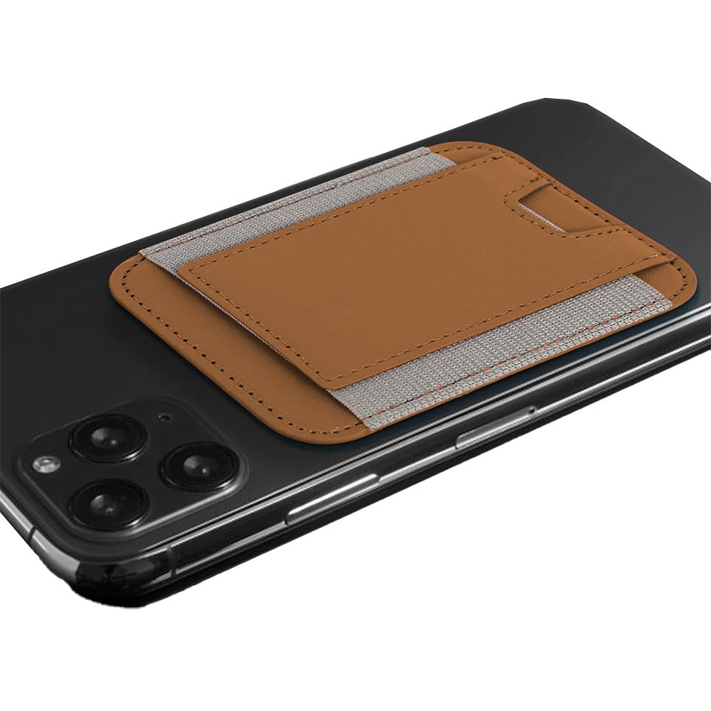 Magnetic Card Wallet Holder PU Leather Wallet Pocket for iPhone 12/13/14 Series Brown
