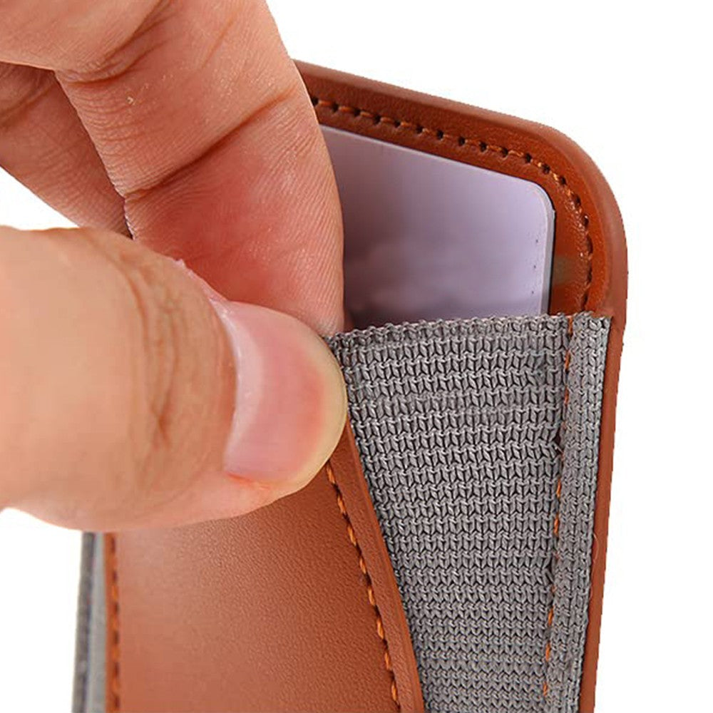 Magnetic Card Wallet Holder PU Leather Wallet Pocket for iPhone 12/13/14 Series Brown