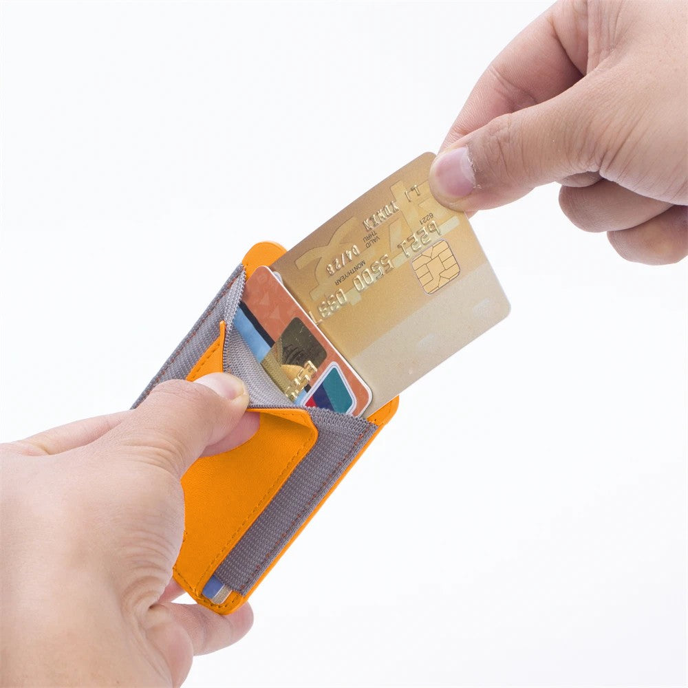 Magnetic Card Wallet Holder PU Leather Wallet Pocket for iPhone 12/13/14 Series Yellow