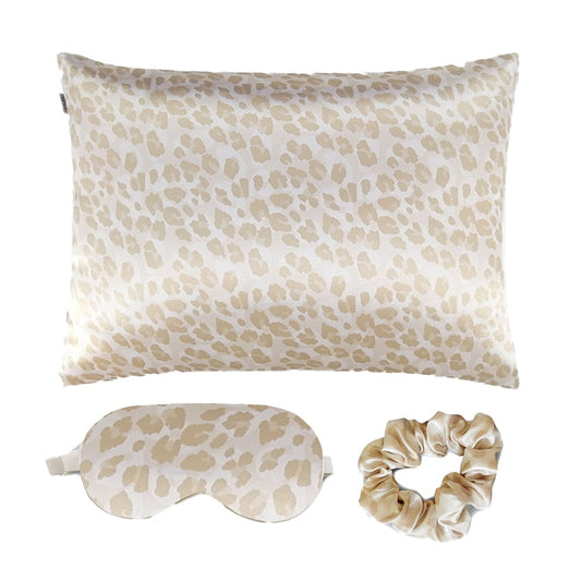 76x50cm Simulated Silk Pillowcase Eye mask Scrunchie Set Satin Pillow Case Beige