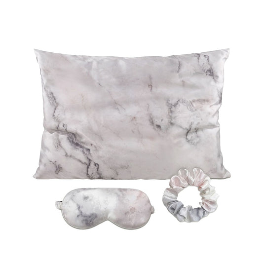 76x50cm Simulated Silk Pillowcase Eye mask Scrunchie Set Satin Pillow Case Grey