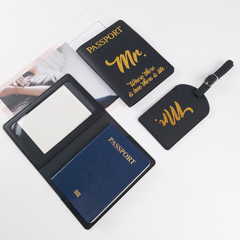 Mr PU Leather Passport Holder and Luggage Tag Cover Set for Honeymoon Travel