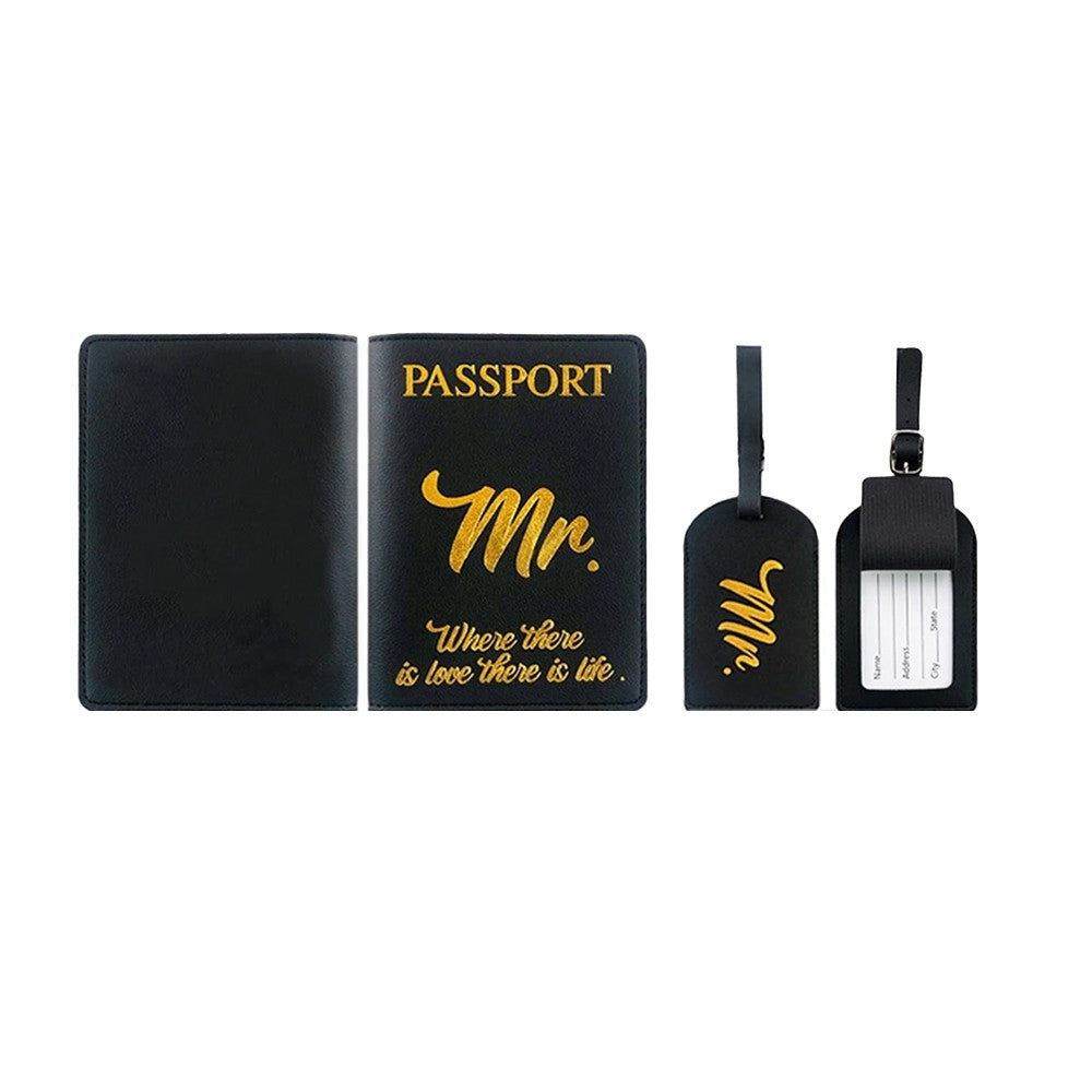 Mr PU Leather Passport Holder and Luggage Tag Cover Set for Honeymoon Travel