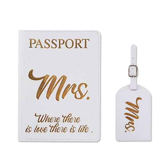 Mrs PU Leather Passport Holder and Luggage Tag Cover Set for Honeymoon Travel