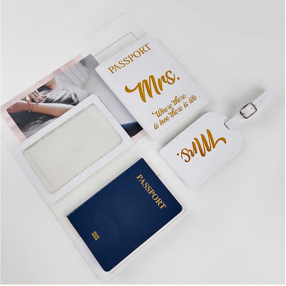 Mr and Mrs Passport Holder and Luggage Tag Cover Set for Honeymoon Travel