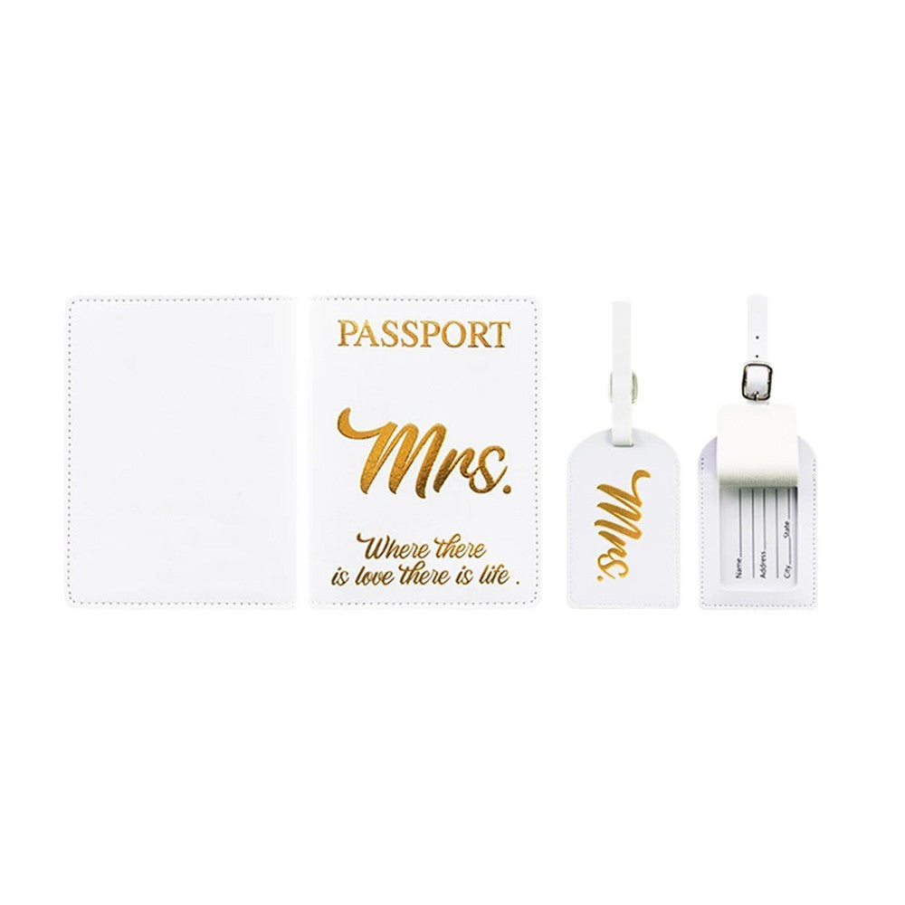 Mr and Mrs Passport Holder and Luggage Tag Cover Set for Honeymoon Travel