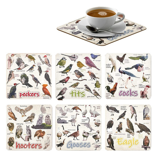 6Pcs Funny Bird Pun Coasters Drink Coasters Non Slip Coffee Cup Mats Mug Pad