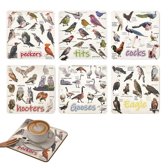 12Pcs Funny Bird Pun Coasters Drink Coasters Non Slip Coffee Cup Mats Mug Pad