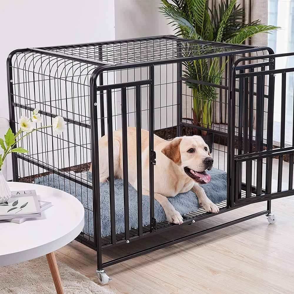 100x60cm Plush Pet Bed Soft Anti-Slip Dog Crate Bed Cat Sleeping Mat Calming Bed Grey