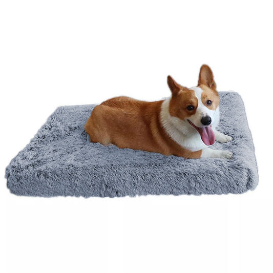 100x60cm Plush Pet Bed Soft Anti-Slip Dog Crate Bed Cat Sleeping Mat Calming Bed Grey