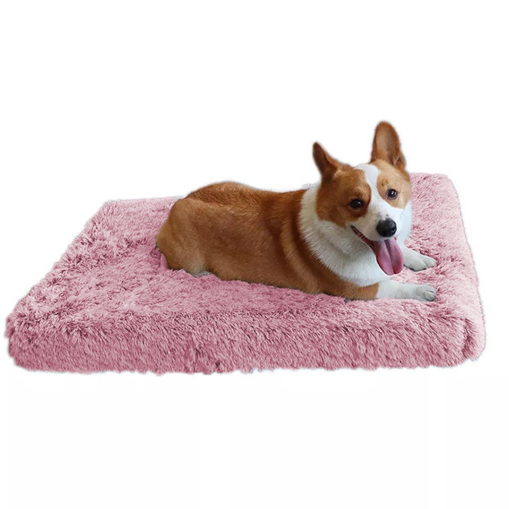 100x60cm Plush Pet Bed Soft Anti-Slip Dog Crate Bed Cat Sleeping Mat Calming Bed Pink