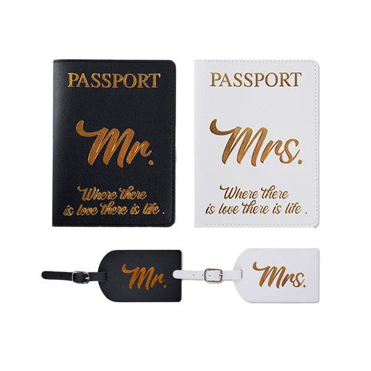 Mr and Mrs Passport Holder and Luggage Tag Cover Set for Honeymoon Travel