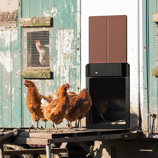 Automatic Chicken Coop Door Opener Battery Powered Light Sensor Poultry House Door Brown
